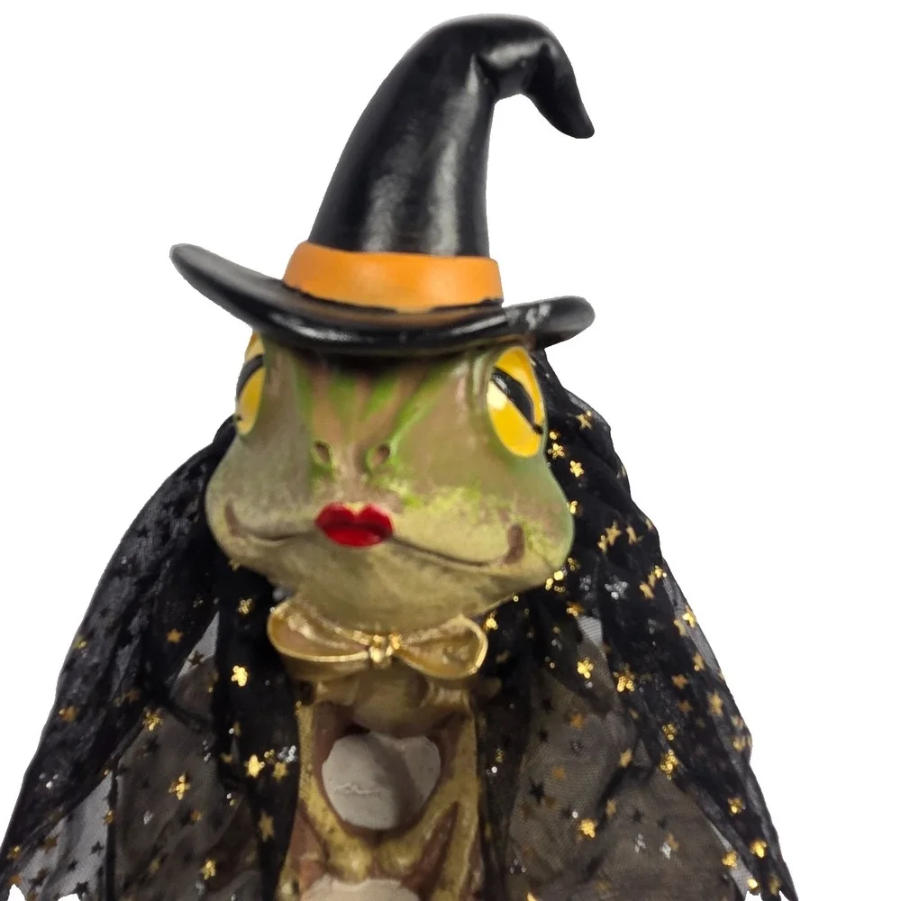 Spooky Night 11 In Frog Witch Figurine Potion Books Green Black Halloween Decor